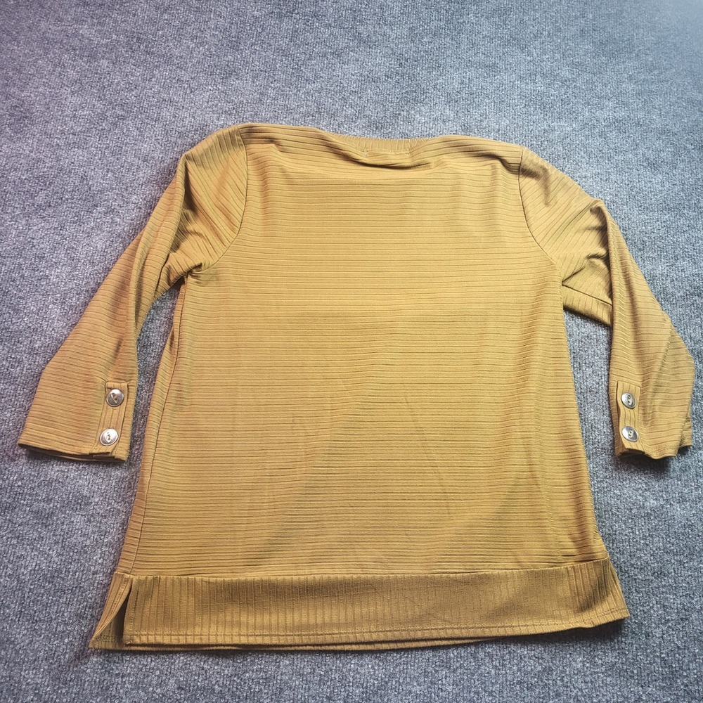 Green Envelope Los Angeles Mustard Yellow Ribbed 3/4 Sleeve Top Small Made in US - Picture 7 of 7